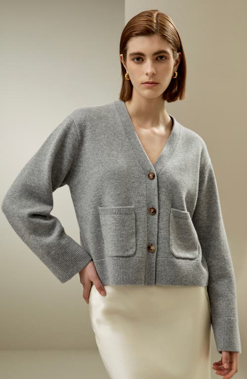 Shop Lilysilk Cropped Wool-cashmere Blend Cardigan Sweater For Women In Mixed Gray