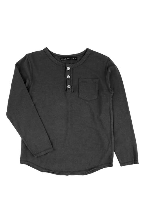 Miki Miette Kids' Buzz Long Sleeve Pocket Henley in Slate 