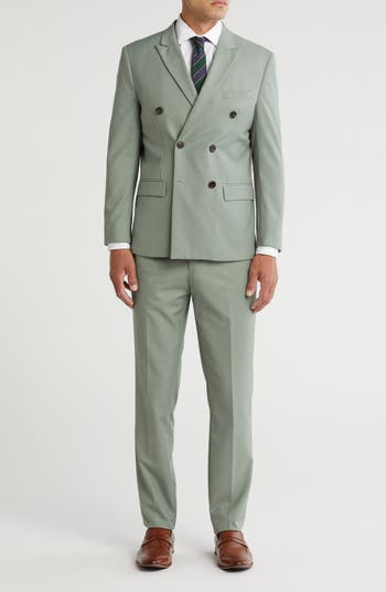 Gino Vitale Slim Fit Solid Double Breasted Suit In Sage