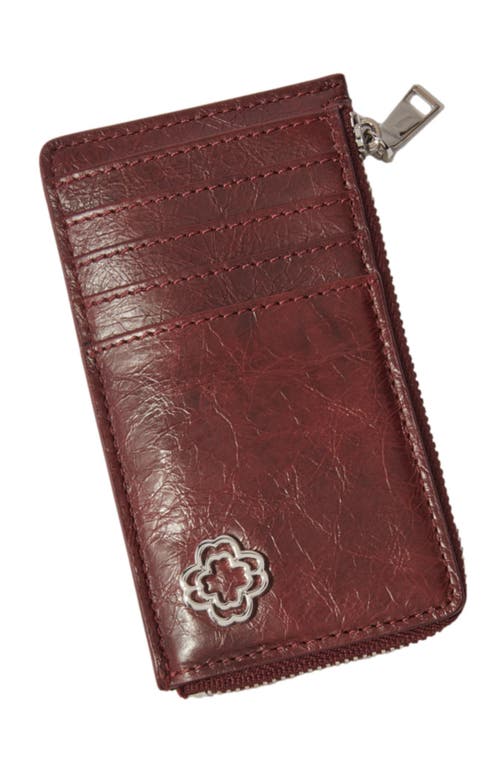 Shop Maje Crackled Leather Cardholder In Burgundy