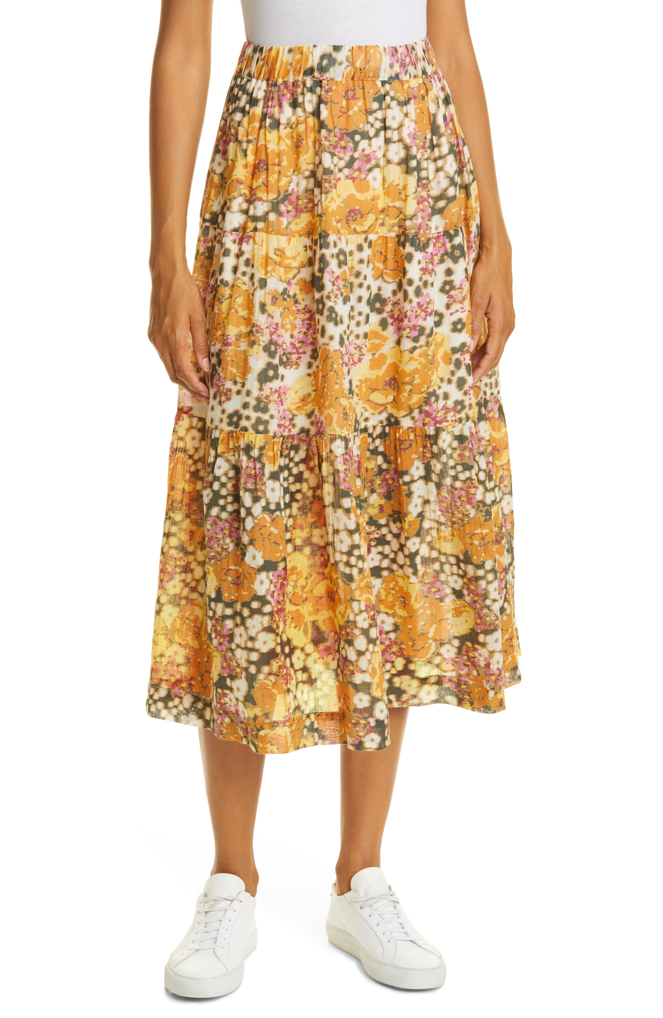 yellow cotton skirt floral