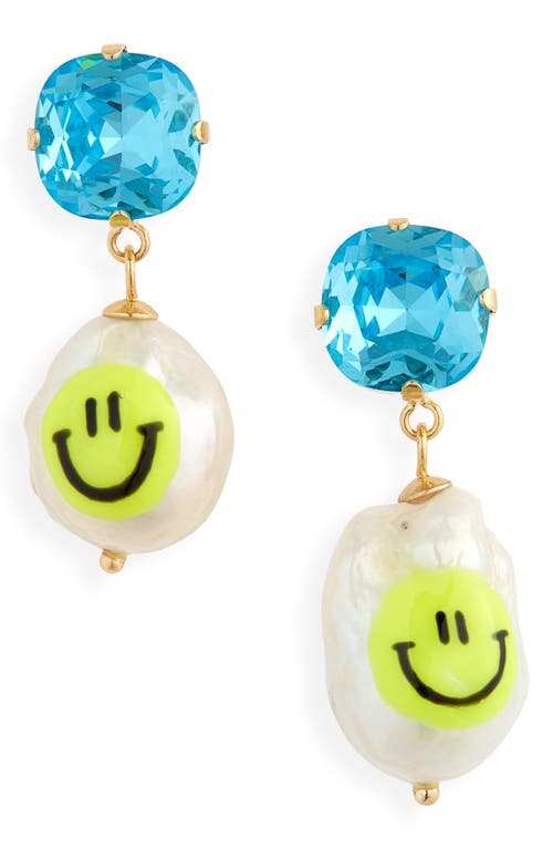 Martha Calvo Be Happy Crystal & Baroque Pearl Drop Earrings in Blue