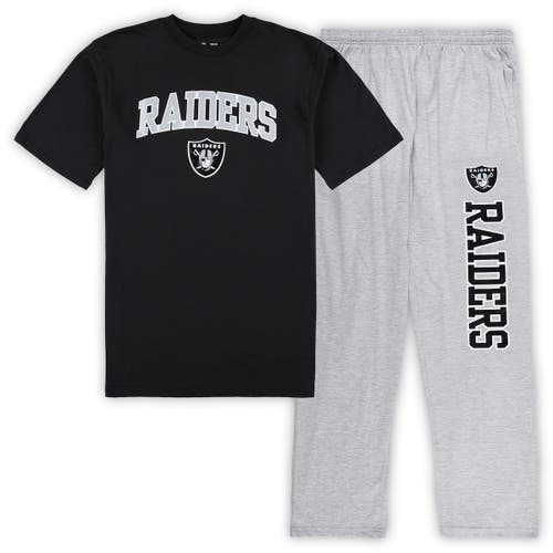 Men's Concepts Sport Black/Heather Gray Las Vegas Raiders Big & Tall T-Shirt & Pajama Pants Sleep Set