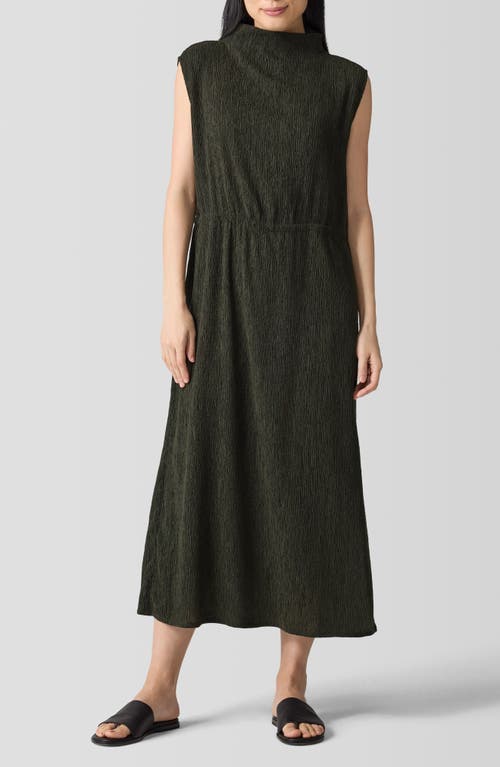 Shop Eileen Fisher Textured Mock Neck Midi Dress In Seaweed