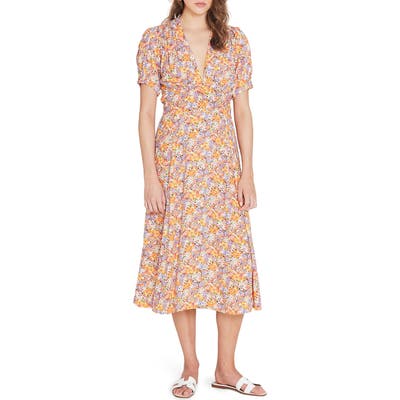 Faithfull The Brand Meadows Floral Midi Dress, Orange
