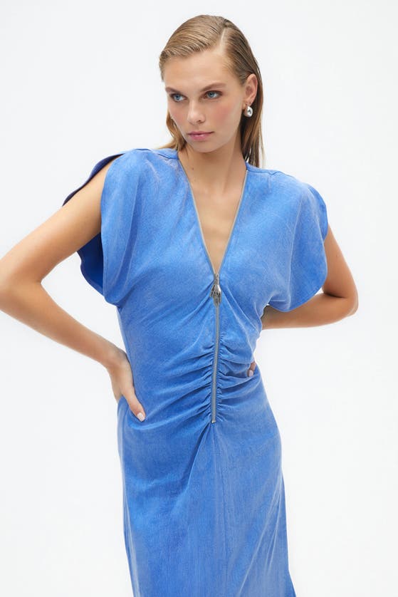 Shop Nocturne Draped V-neck Dress In Blue