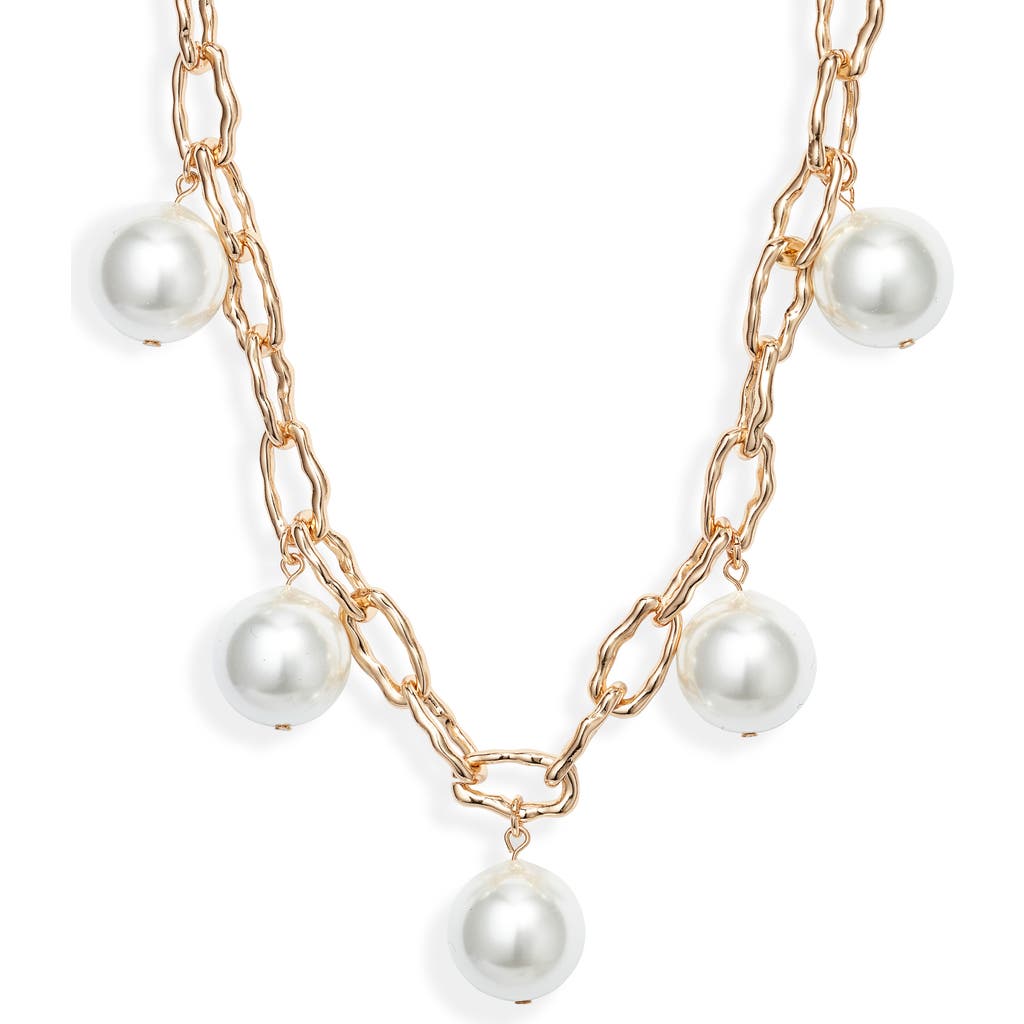 Open Edit Imitation Pearl Curb Chain Necklace In White/gold