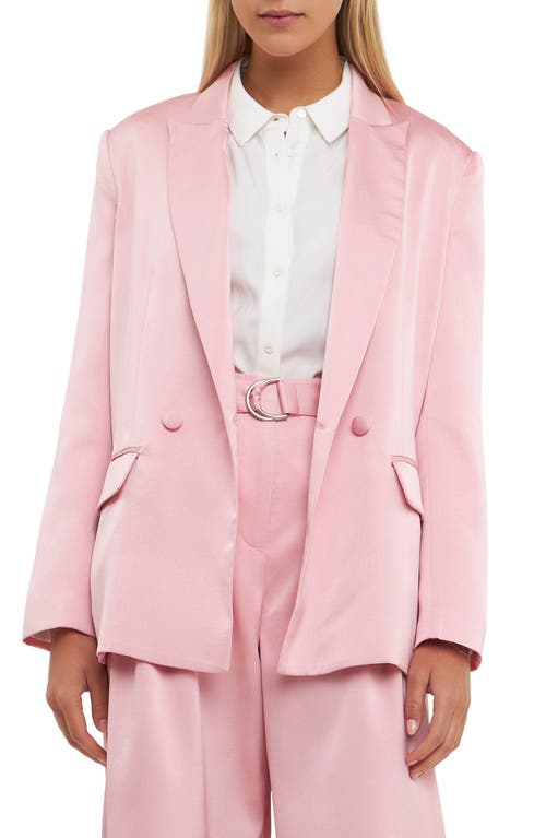 Drapey Double Breasted Satin Blazer in Pink