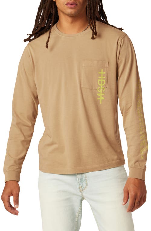 Long Sleeve Pocket Graphic T-Shirt in Dusty Beige Pink