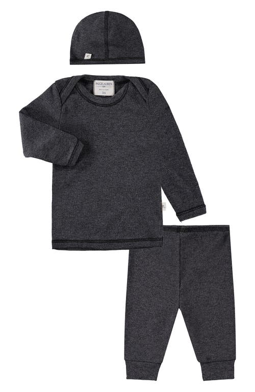 Paigelauren Rib Long Sleeve Top, Leggings & Hat Set In Black