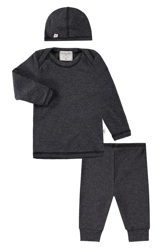 Paigelauren Babies' Rib Long Sleeve Top, Leggings & Hat Set In Black