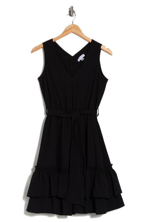 Shop Calvin Klein Belted Ruffle Hem Gauze Dress In Black