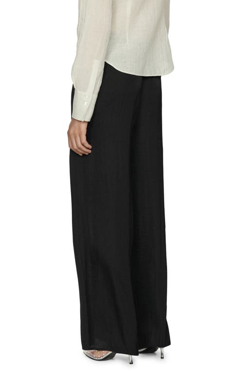 Mango Pleated Linen Blend Wide Leg Pull-on Pants In Black