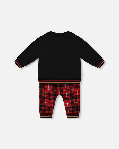 Shop Deux Par Deux Baby Boy's Fleece Sweatshirt And Pant Set Plaid Black And Red In Anthracite