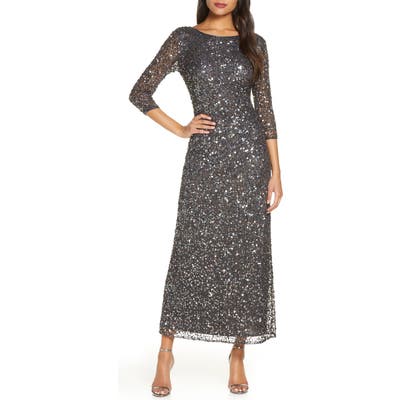 Pisarro Nights Sequin Mesh Gown, Metallic