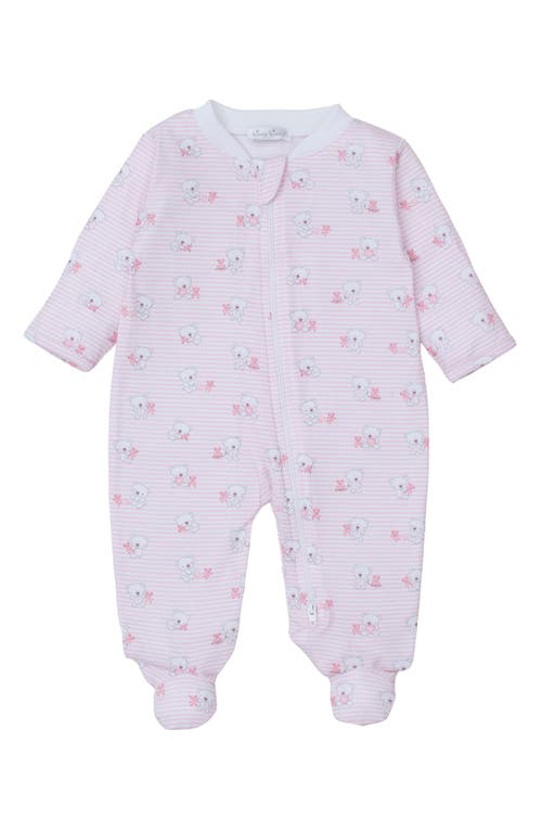 Kissy Teddy Bear Stripe Pima Cotton Zip Footie Pink at Nordstrom,