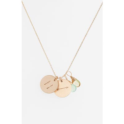 Nashelle Aqua Chalcedony, Lemon Quartz, Initial & Arrow 14K-Gold Fill Disc Necklace
