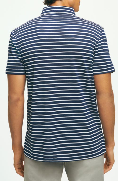 Shop Brooks Brothers Stripe Performance Golf Polo In Navy/white