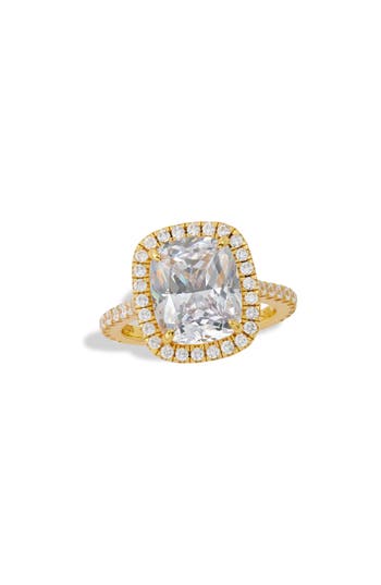 Savvy Cie Jewels Cushion Cut Halo Ring In Yellow Gold