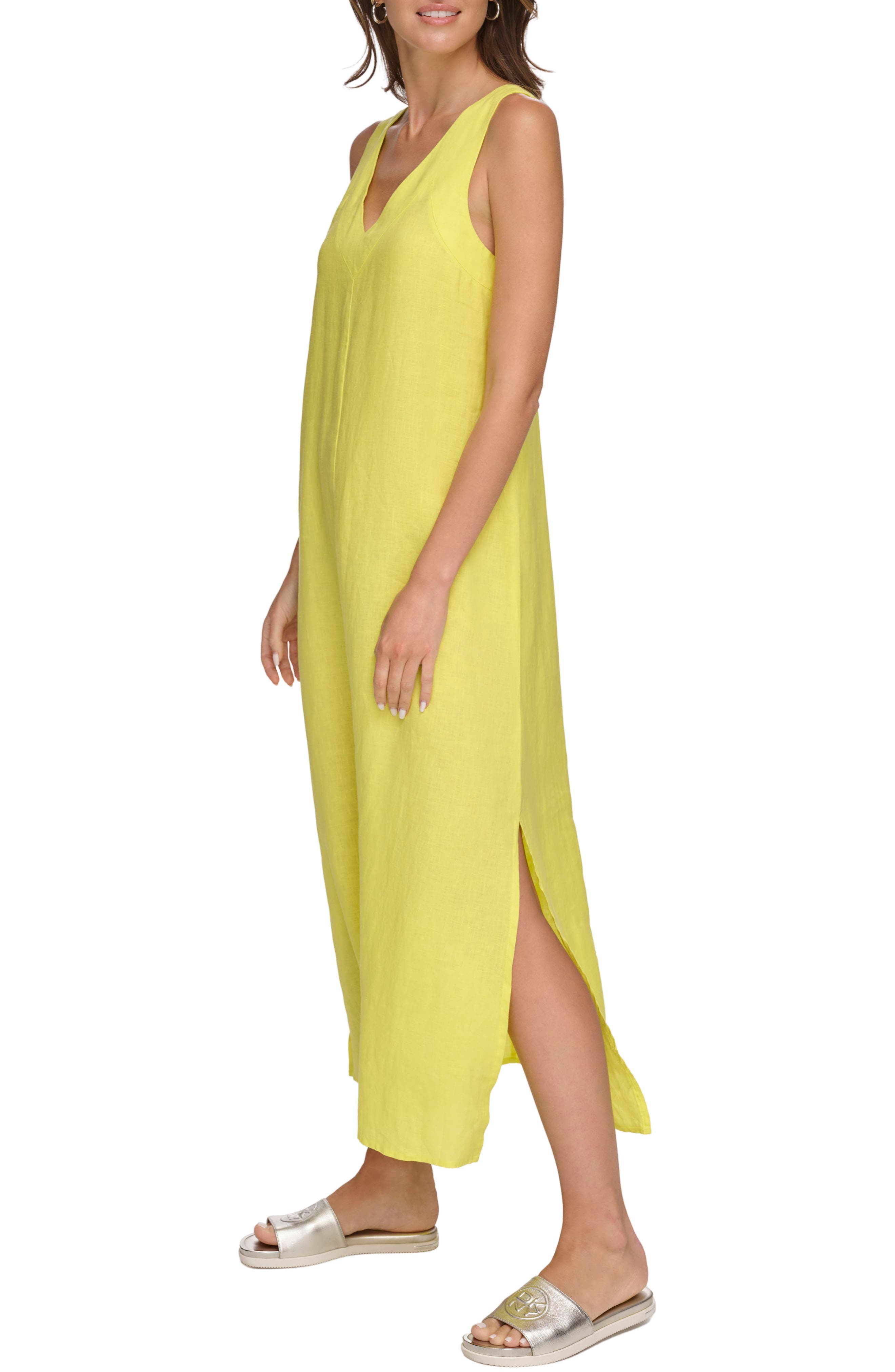 chinese dress ladies DKNY Womens Linen Tie Waist Fit and Flare Dress Shirt, Natural Multi, 8 US  at Amazon Women's Clothing store