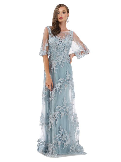 Shop Lara New York Cape Sleeves A-line Lace Gown In Dusk