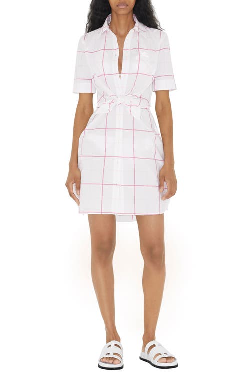 burberry Check Short Sleeve Tie Waist Cotton Poplin Shirtdress in Bubblegum Pink