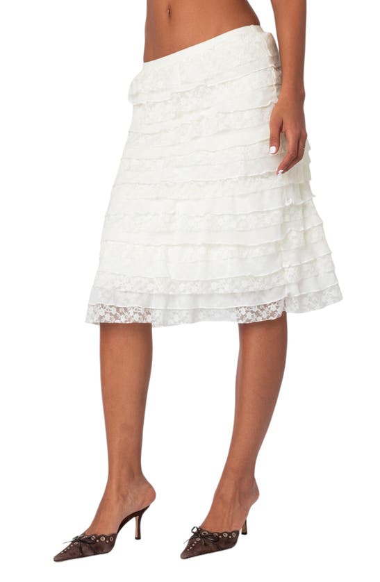 Shop Edikted Louise Lace & Ruffle Tiered Skirt In Cream