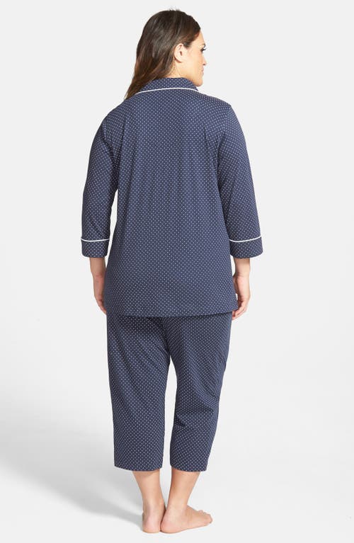 Shop Lauren Ralph Lauren Knit Crop Pajamas In Madeleine Navy/white Dot