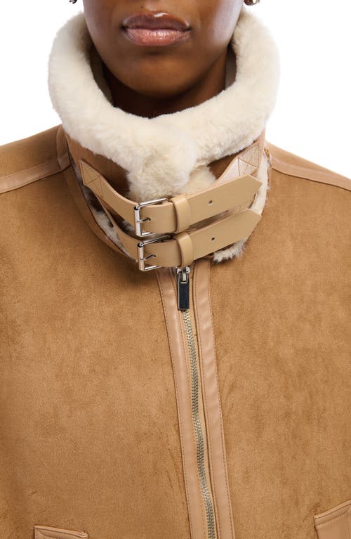 Azalea Wang Water Resistant Faux Shearling Poncho Coat In Brown