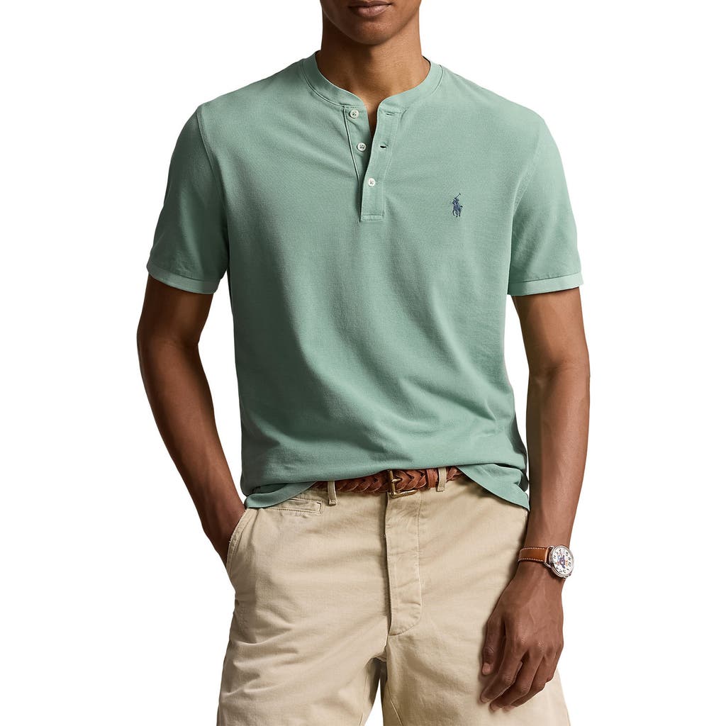 Polo Ralph Lauren Featherweight Cotton Piqué Knit Henley In Faded Mint