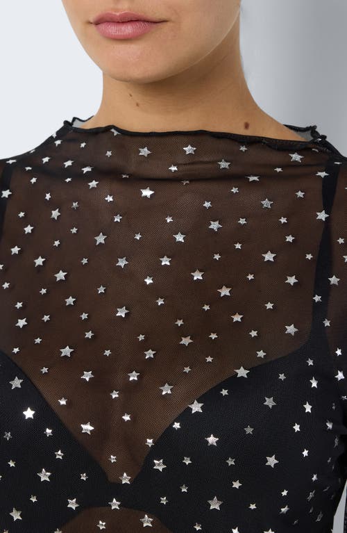 Shop Noisy May Star Sheer Mesh Top In Black Detail Silver