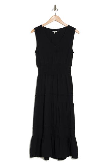 Maisie Cotton Gauze Tiered Midi Dress In Black