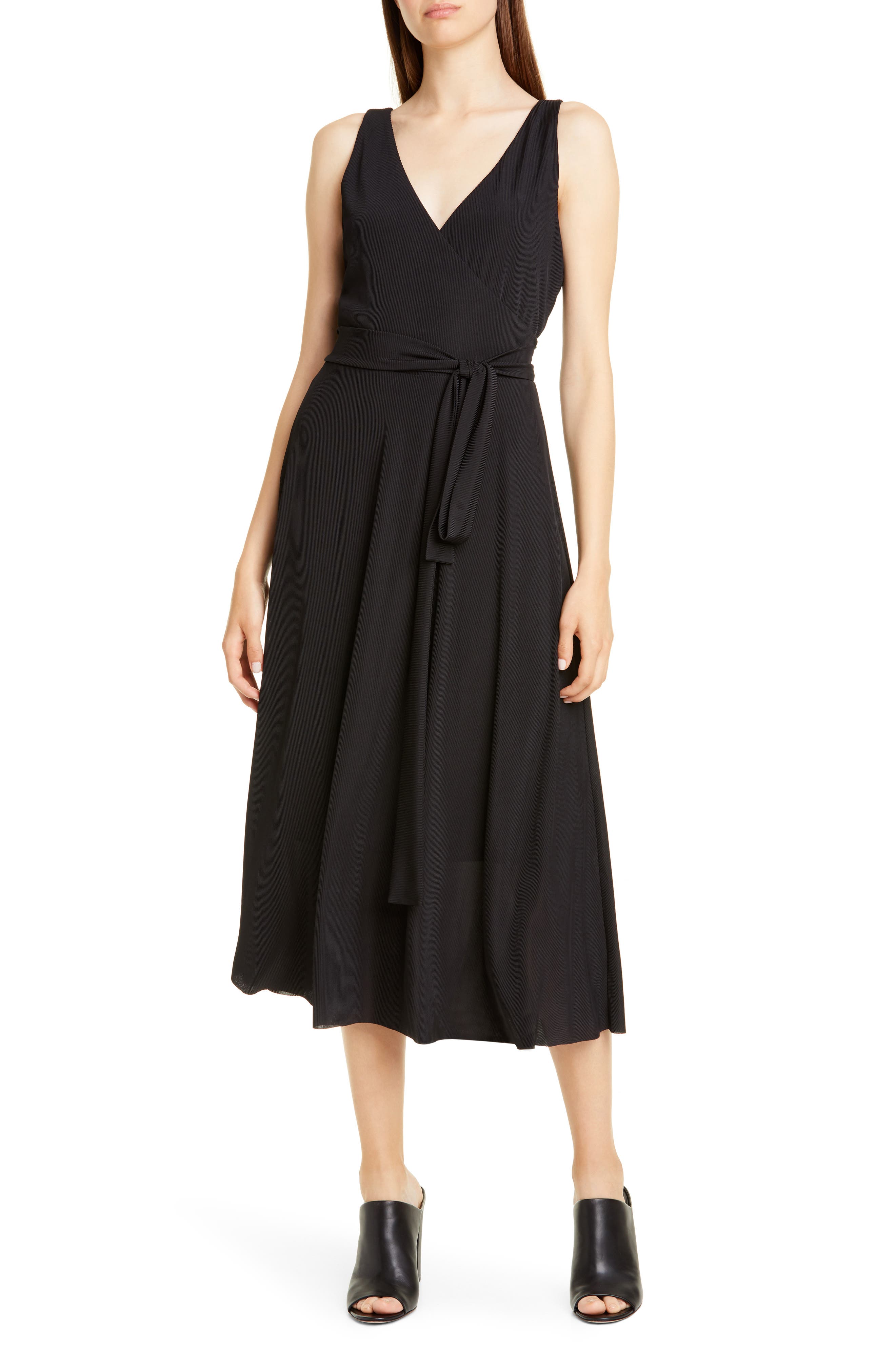 sleeveless wrap midi dress