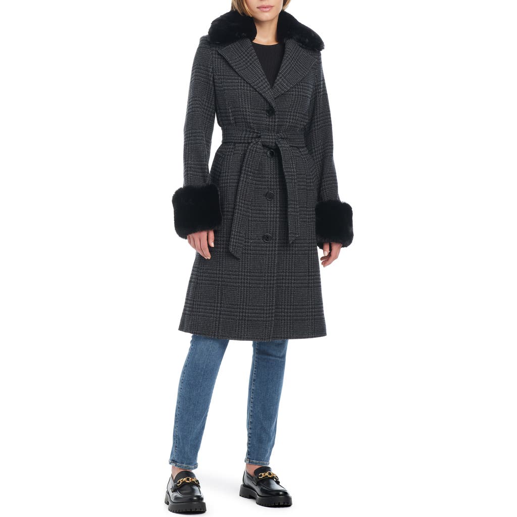 Kate Spade New York Walker Belted Coat With Removable Faux Fur Collar And Cuffs In Sparkle Houndstooth