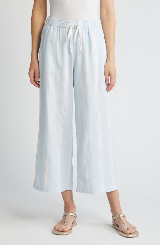Shop Caslon (r) Stripe Drawstring Wide Leg Linen Blend Pants In Blue Skyway Bon Stripe