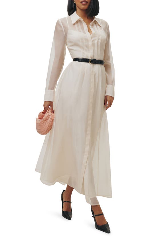 Shop Reformation Andria Belted Long Sleeve Shirtdress In Ivory