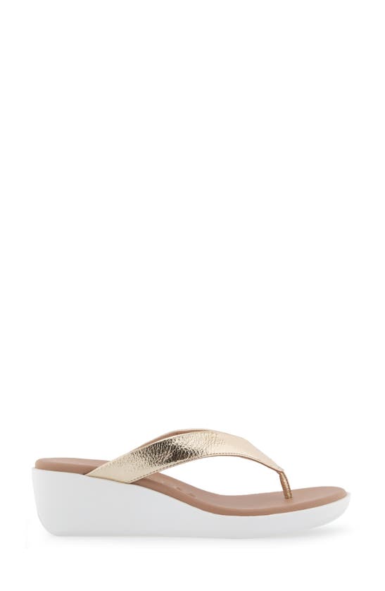 Shop Aerosoles Isha Wedge Flip Flop Sandal In Soft Gold Pu