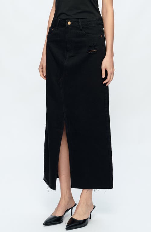 Shop Bayeas Alice Distressed Denim Maxi Skirt In Black