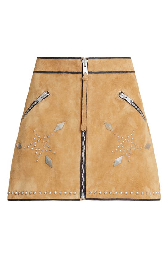 Shop Allsaints Karlson Lea Studded Suede Miniskirt In Tan Brown