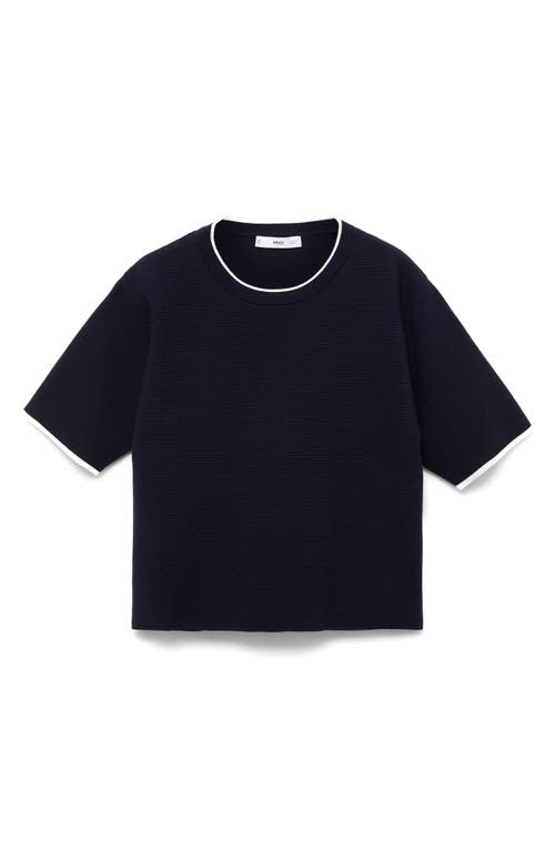 Shop Mango Short Sleeve Rib Sweater In Dark Navy