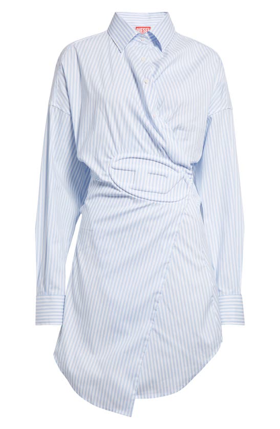 Shop Diesel D-sizen-n2 Stripe Long Sleeve Stretch Poplin Wrap Shirtdress In Light/ Blue