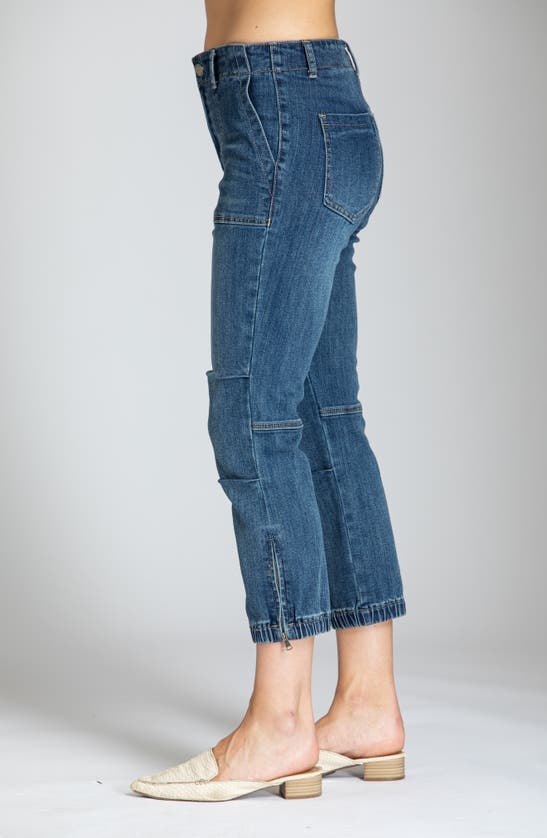 Apny Crop Utility Denim Joggers In Medium Indigo