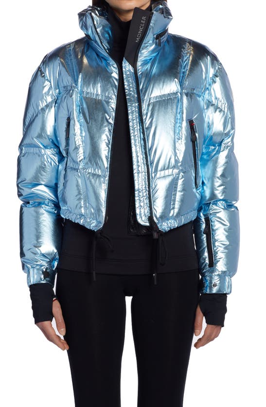 Moncler Valsorey Metallic Down Bomber Jacket In Blue
