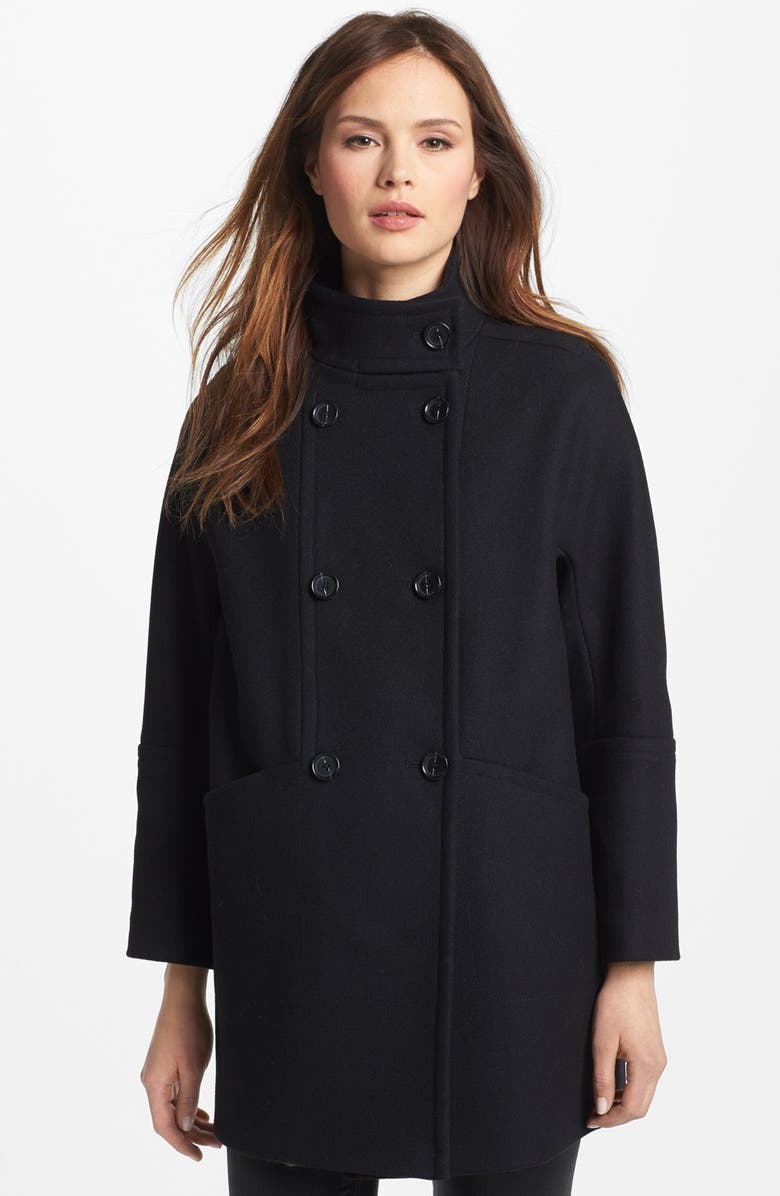 French Connection Stand Collar Double Breasted Textured Coat | Nordstrom