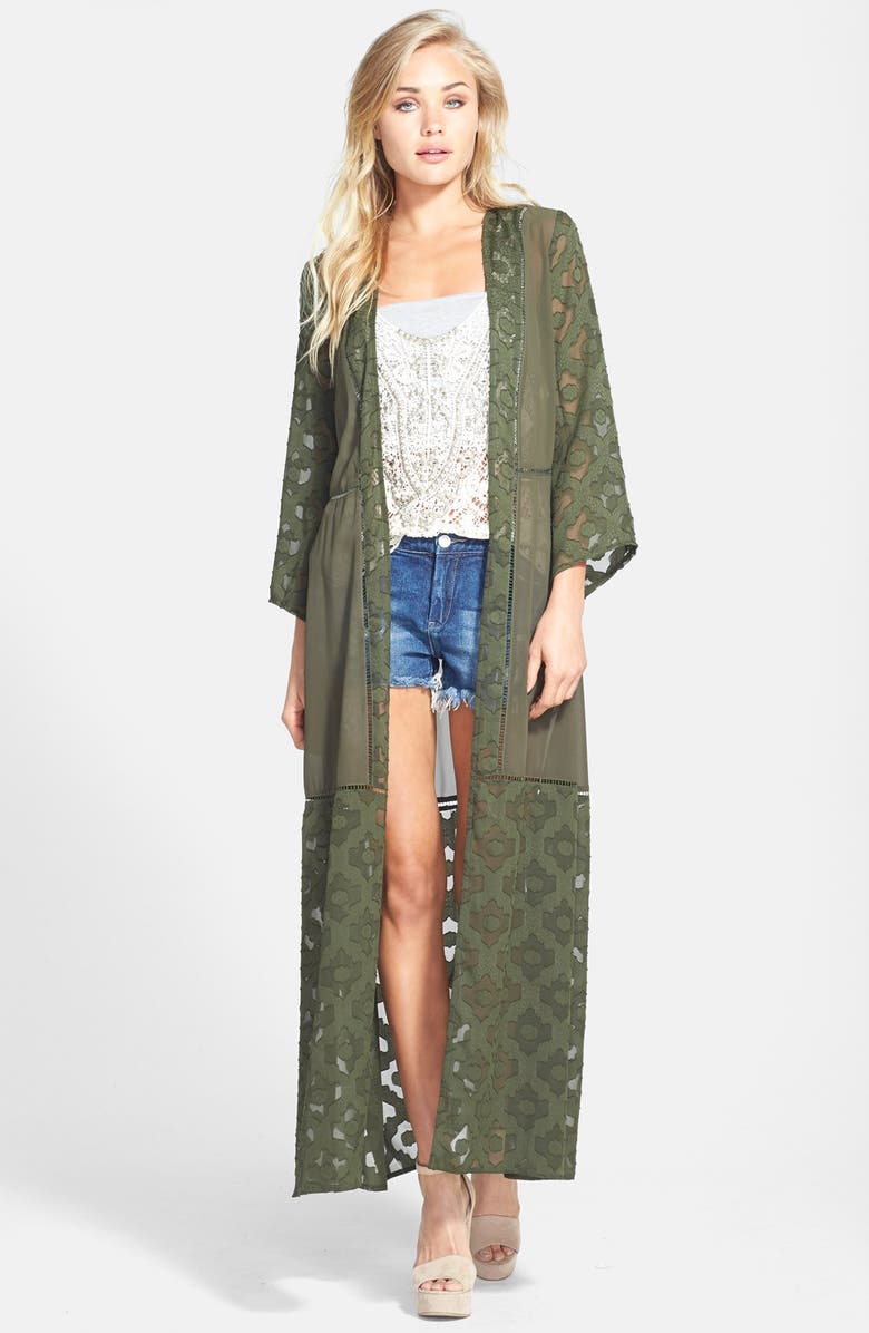ASTR THE LABEL ASTR Jacquard Mixed Media Robe, Main, color, GREEN JEWEL