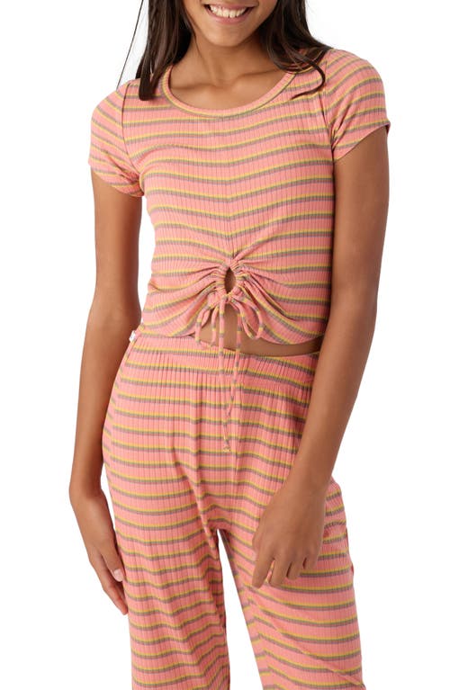 O'Neill Kids' Shae Stripe Cutout Tie Front T-Shirt Burnt Coral at Nordstrom