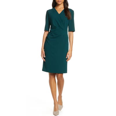 Tahari Pleat Detail Sheath Dress, Green