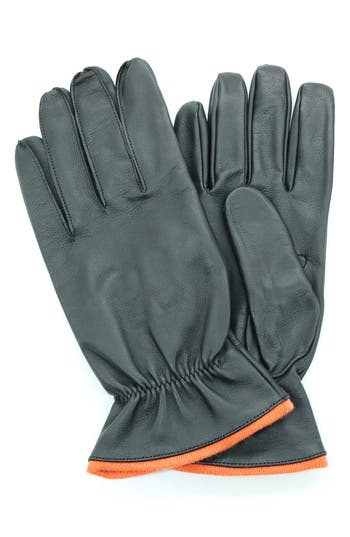 Shop Portolano Tech Leather Gloves In Black/orange