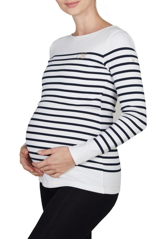 Shop Cache Coeur Benodet Sailor Long Sleeve Maternity/nursing Top In White/ Marine