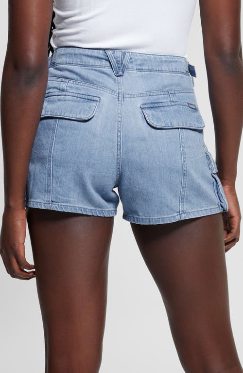 Shop Guess Amara Denim Cargo Shorts In Logic